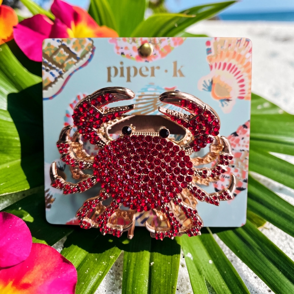 NEW Piper K Metal Red & Gold Crab Hair Clip Claw Double Sided  3 Inches NWT
